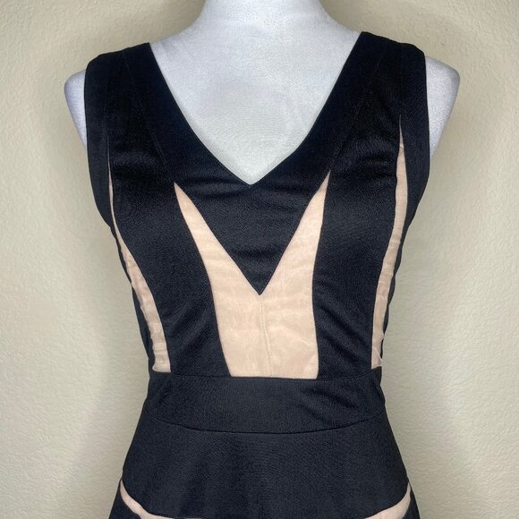 Alt. B Black & Nude Illusion Party Mini Midi Dress Size Large Occasion Event - Picture 2 of 11